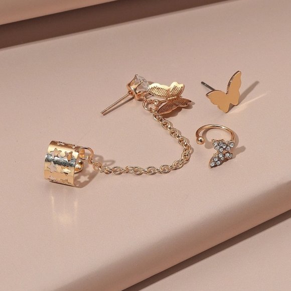 Earrings Set 3pcs Butterfly Decor Gold Jewelry new - Picture 2 of 2
